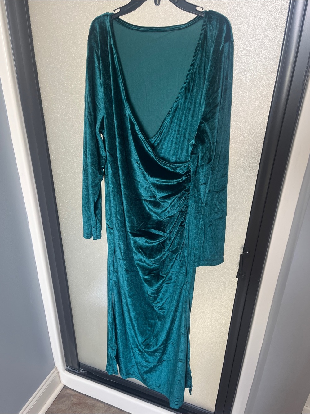 Emerald Green Velvet Long Sleeve Wrap Dress